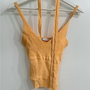 Zara Light Yellow Ribbed V-Neck Dress